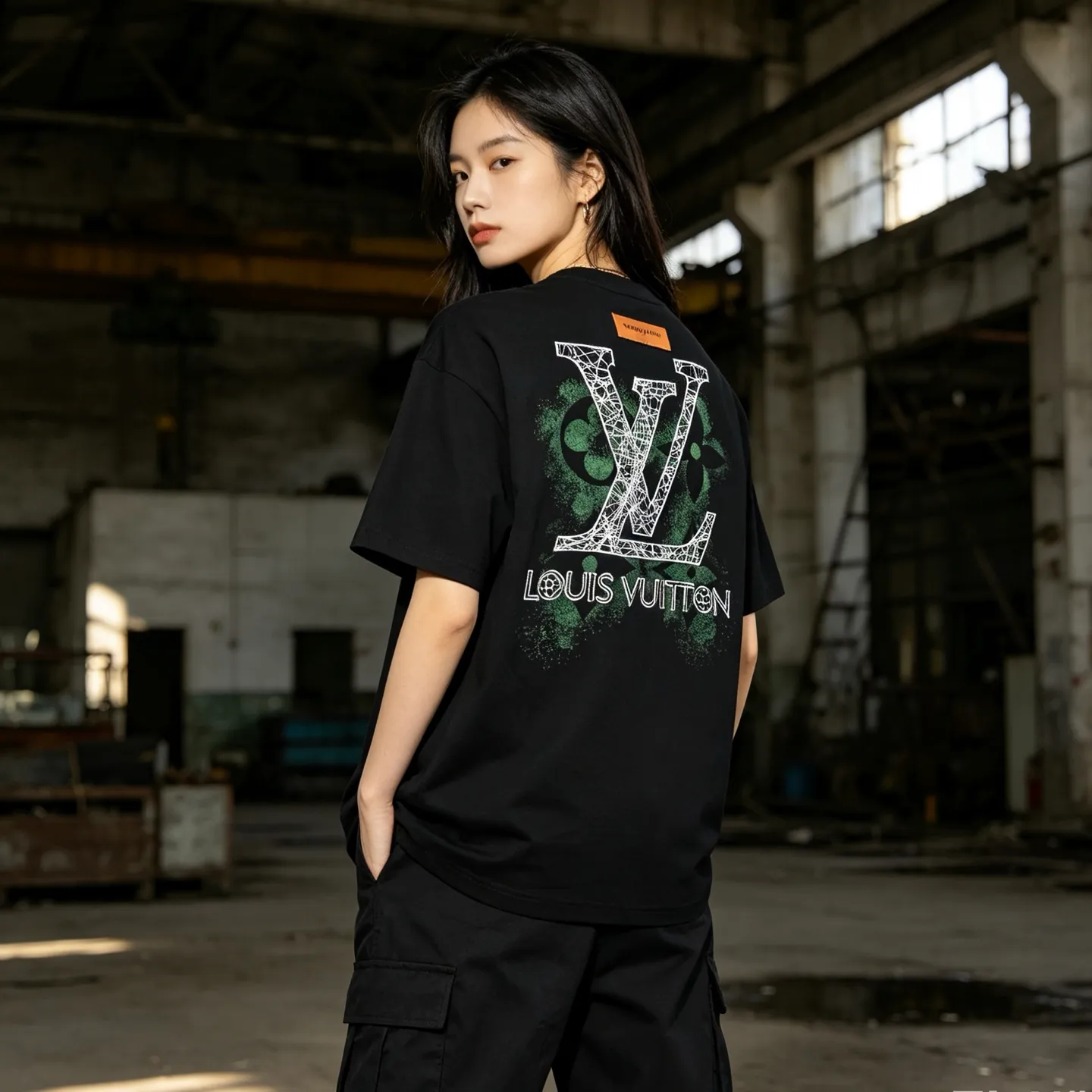 Louis Vuitton/Louis Vuitton inkjet presbyopic line logo embroidered short sleeves